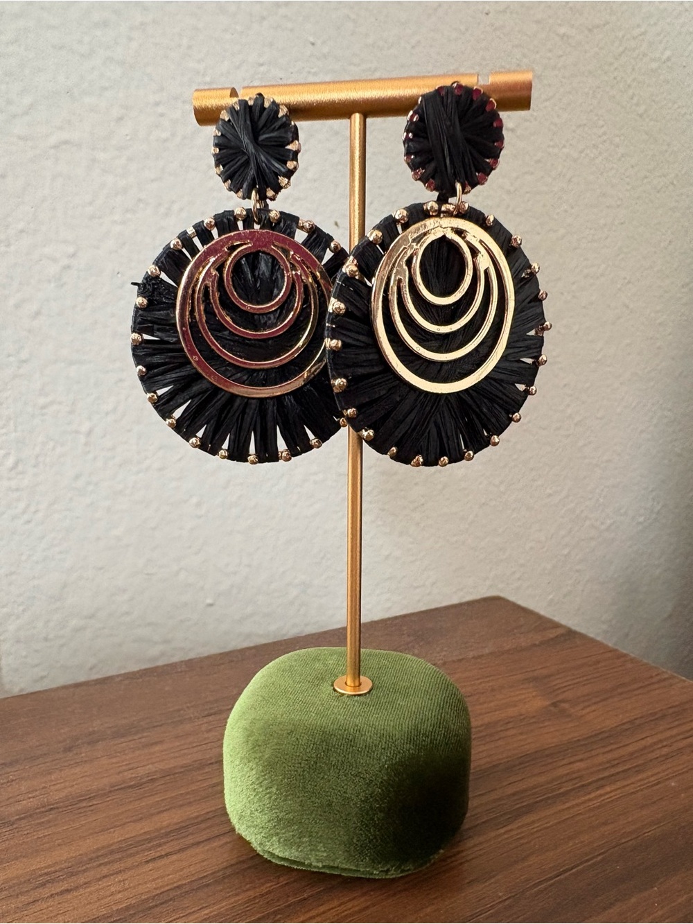 Black Raffia Circle Drop Earrings